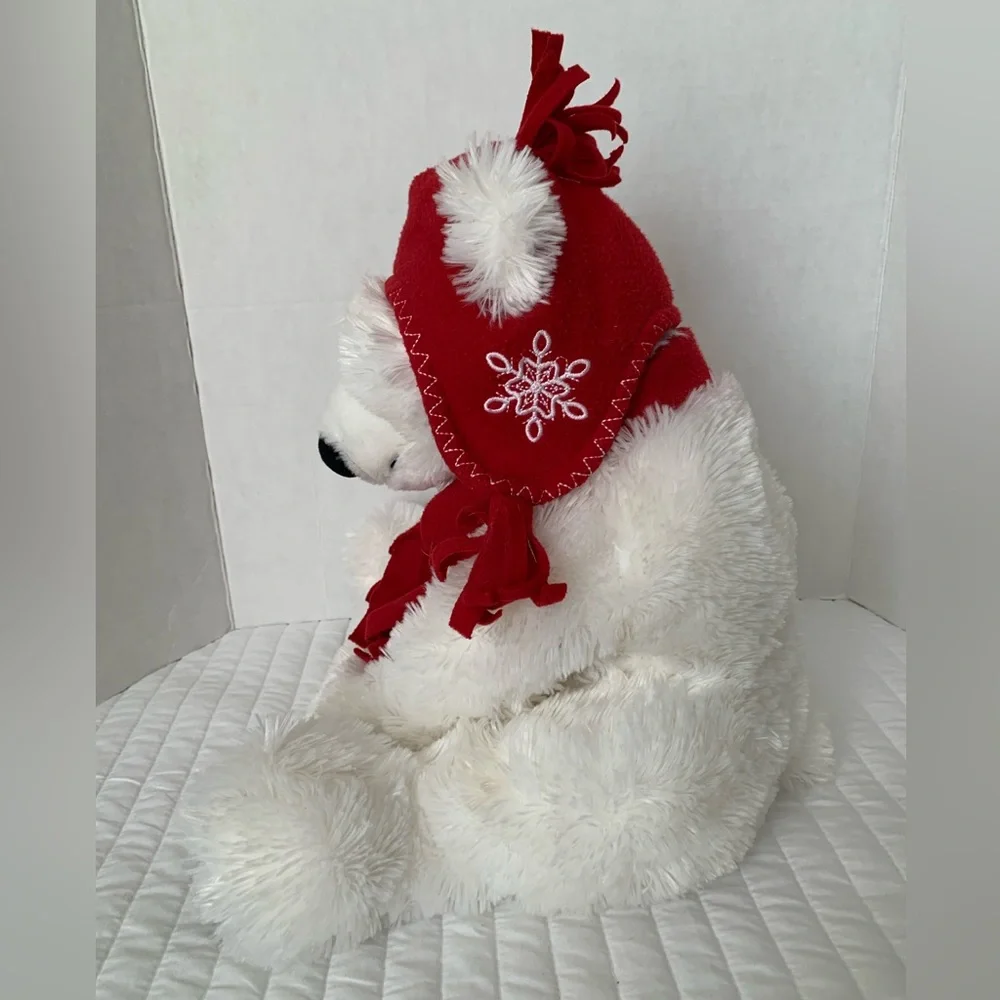 Belkie Bear Stuffed Animal 2009 Polar Furry Scarf Hat White Red Plush